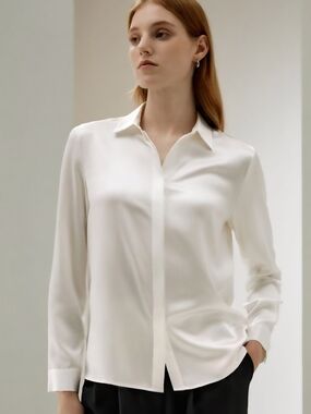 ANTONIO MELANI Cream Silk-Effect Button Front Blouse